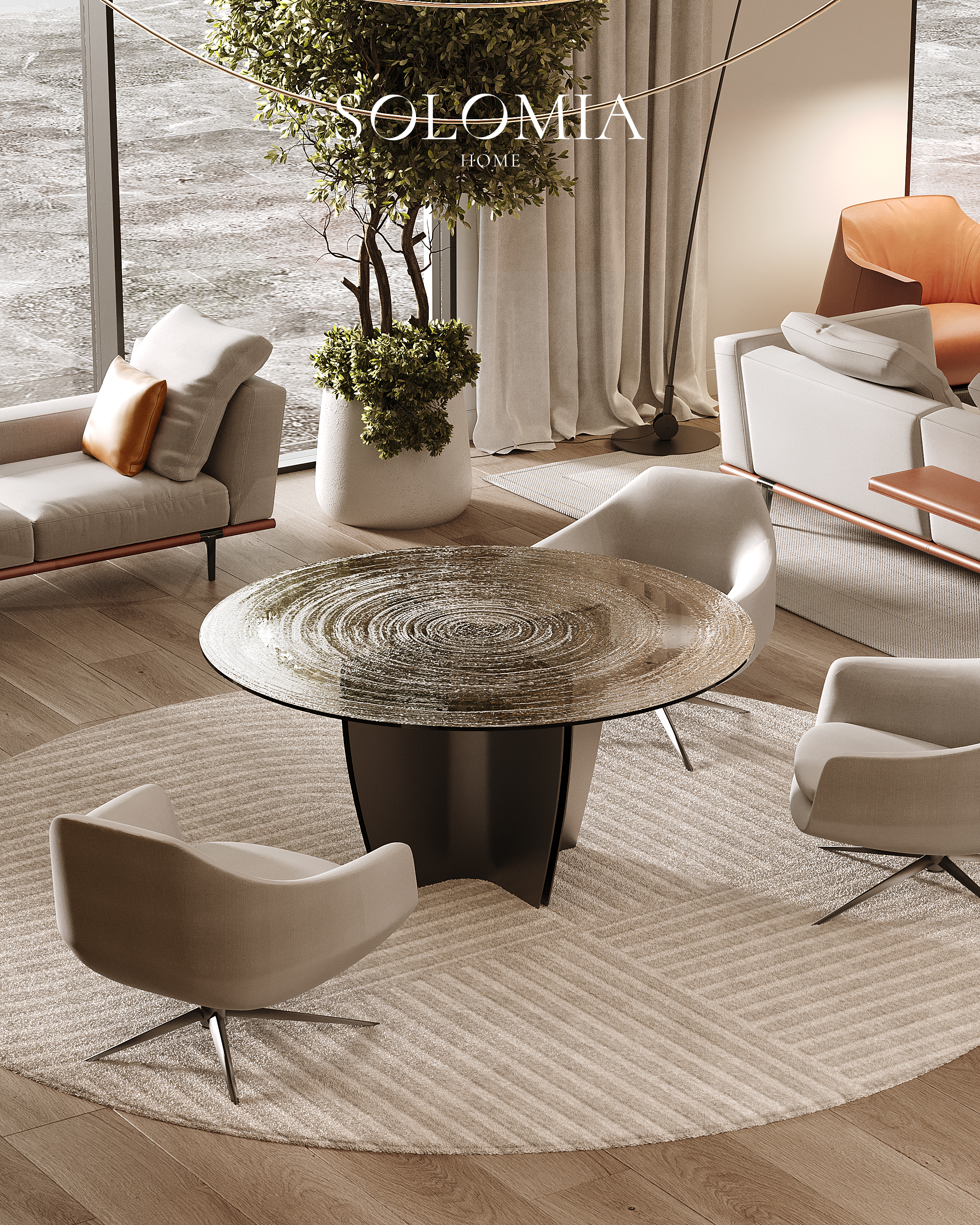 Lounge with round table and armchairs, Sobha Hartland — luxury interior design Dubai