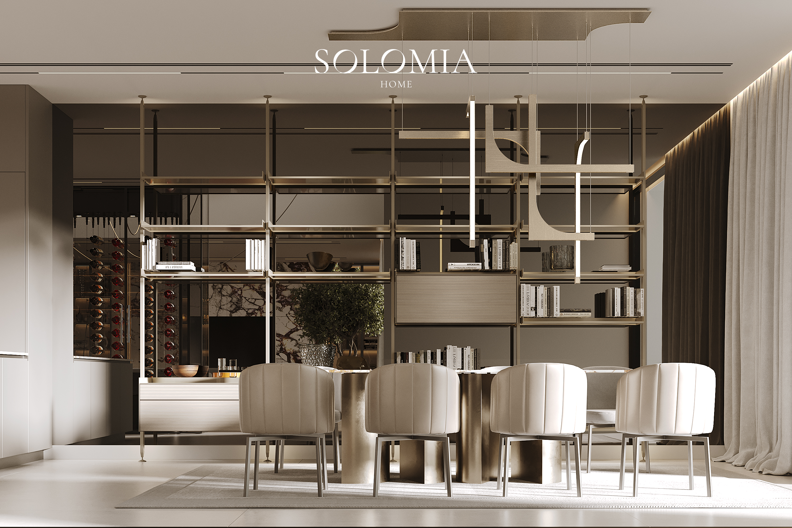 Dining table with shelving, Sobha Hartland — luxury interior design Dubai