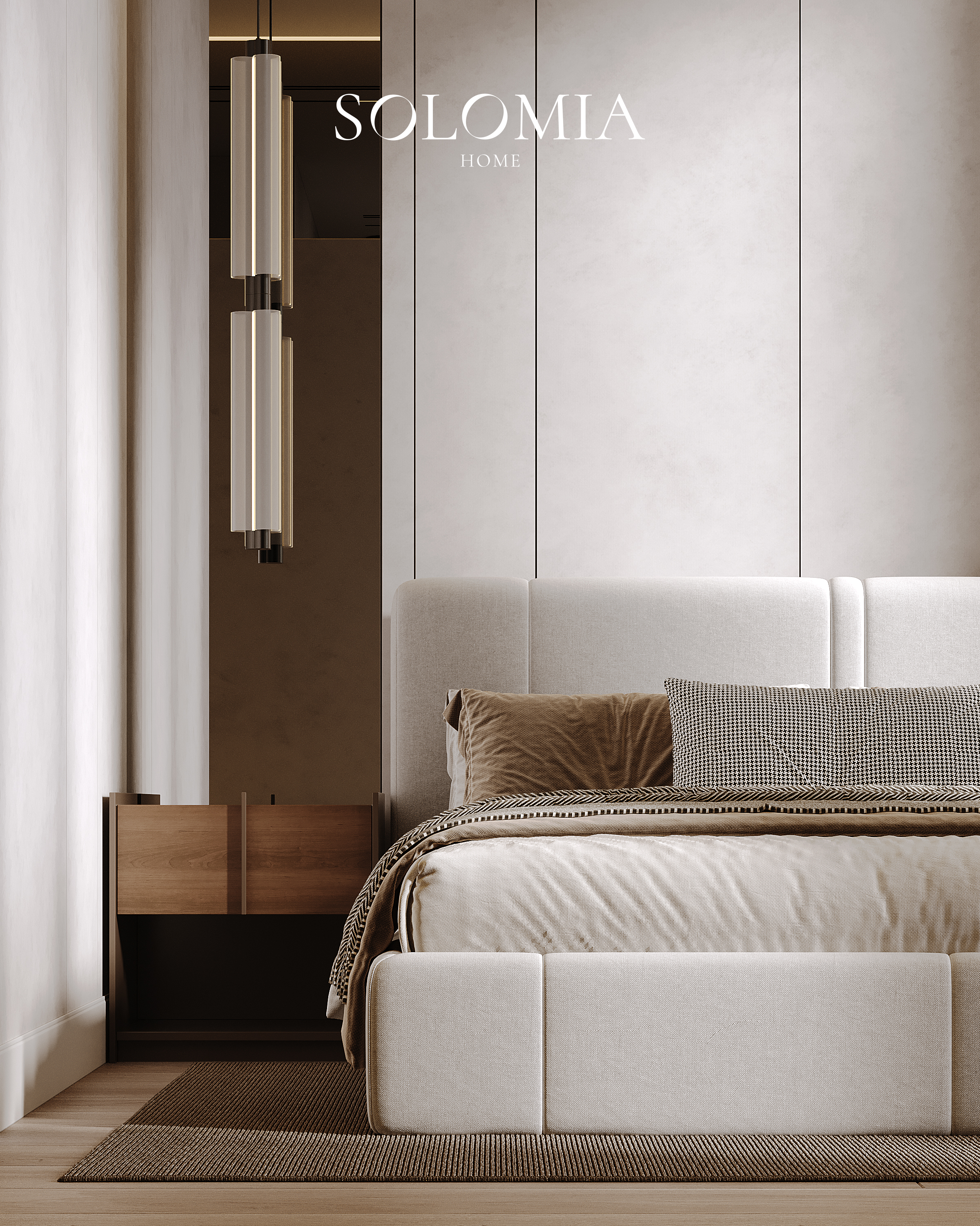 Bedroom with upholstered headboard, Sobha Hartland — luxury interior design Dubai