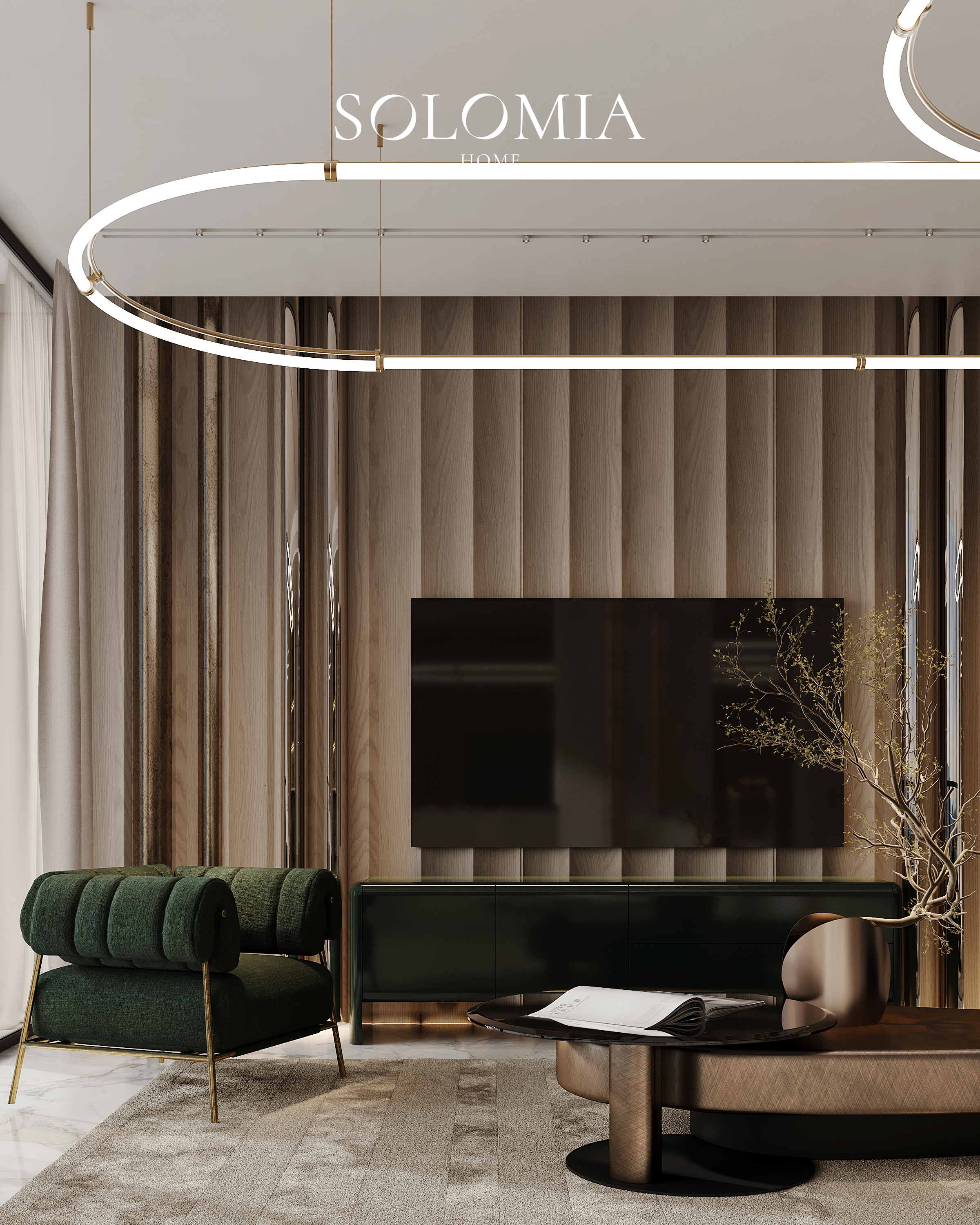 TV lounge with green armchair, Atlantis The Royal — luxury interior design Dubai