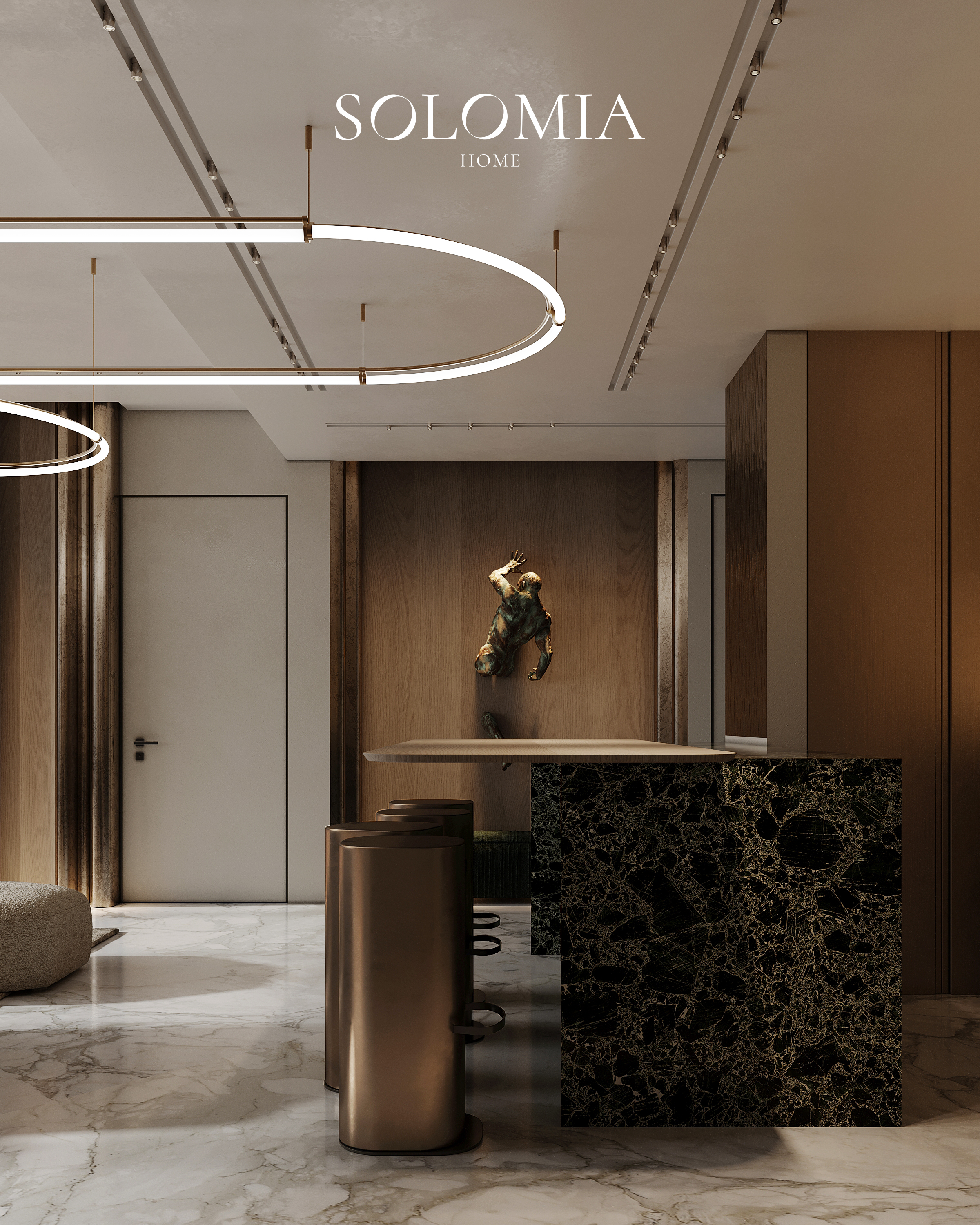 Entrance hall with bronze sculpture, Atlantis The Royal — luxury interior design Dubai