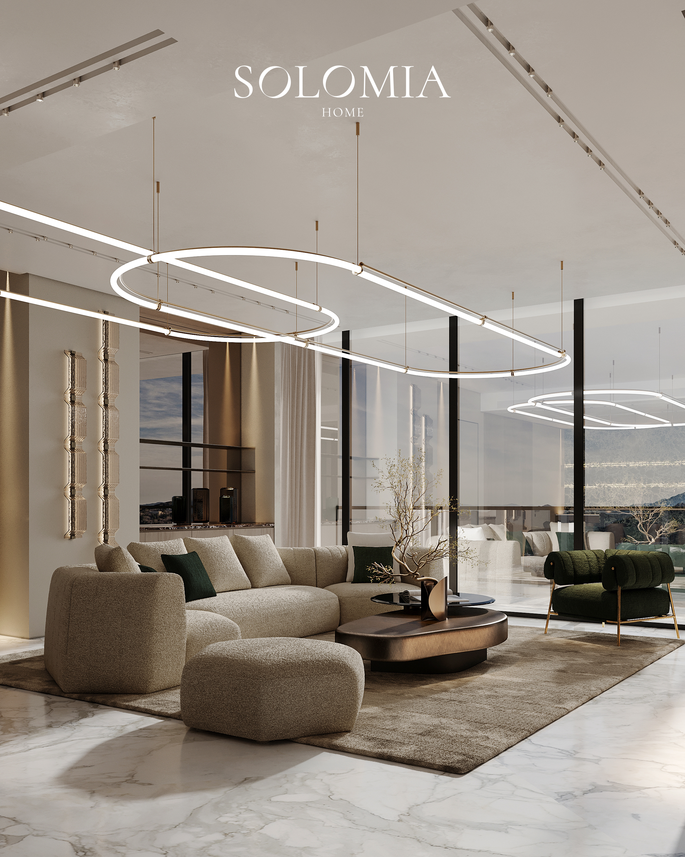 Penthouse living room with sea view, Atlantis The Royal — luxury interior design Dubai