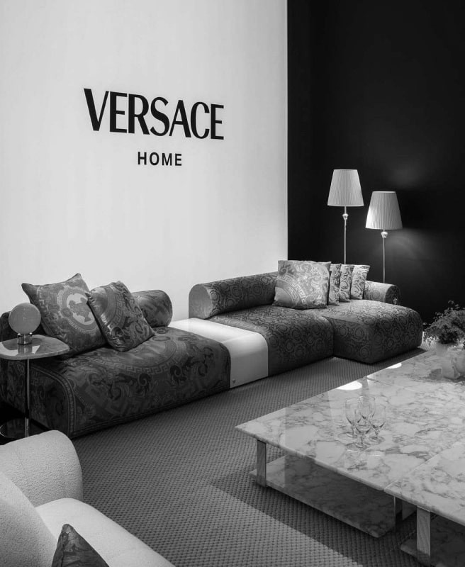Versace Home showroom sofa, Versace Home showroom Dubai Mall — commercial interior design by Solomia Design