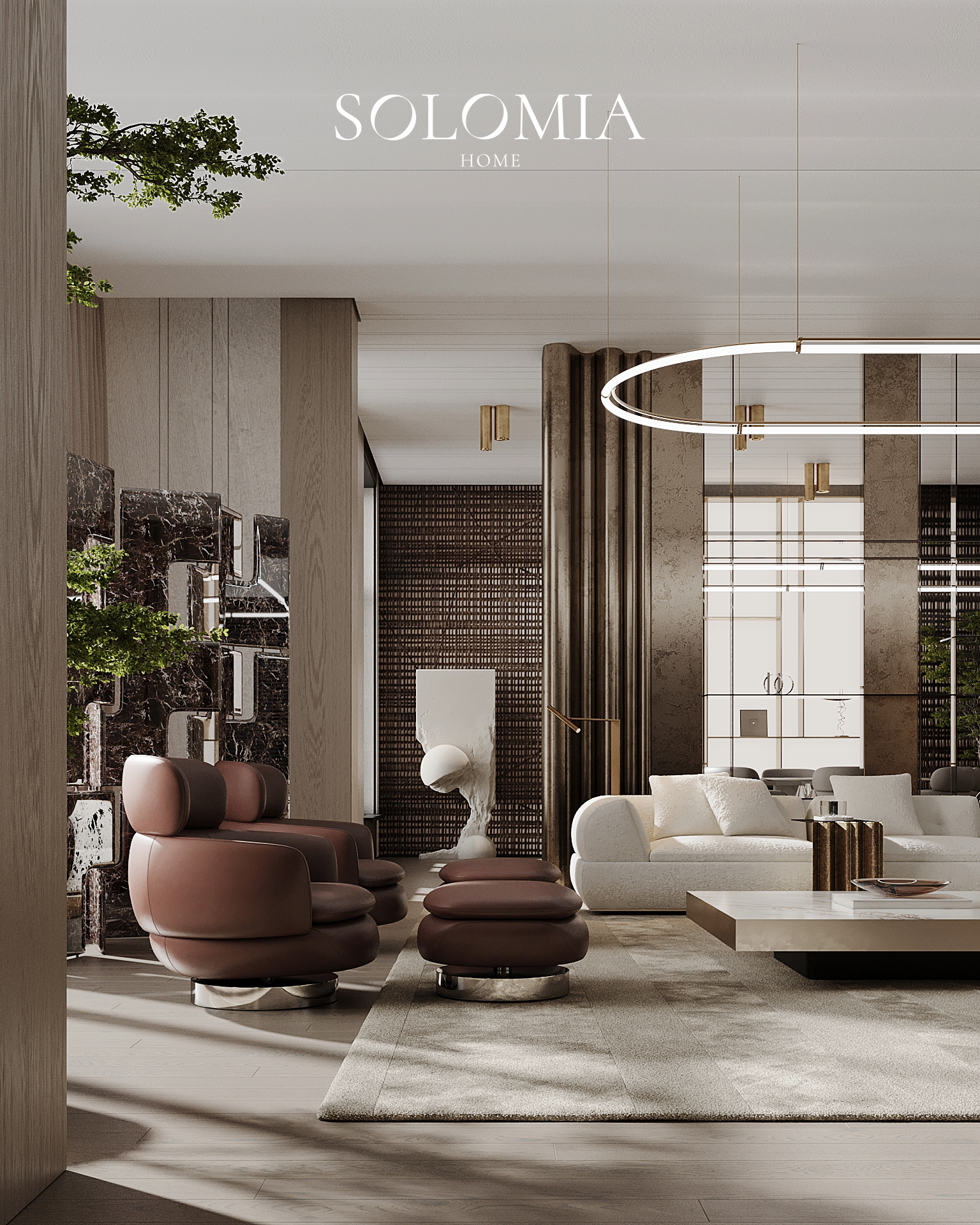 Apartment living room with ring light, Royal Expo Apartment — luxury interior design Astana