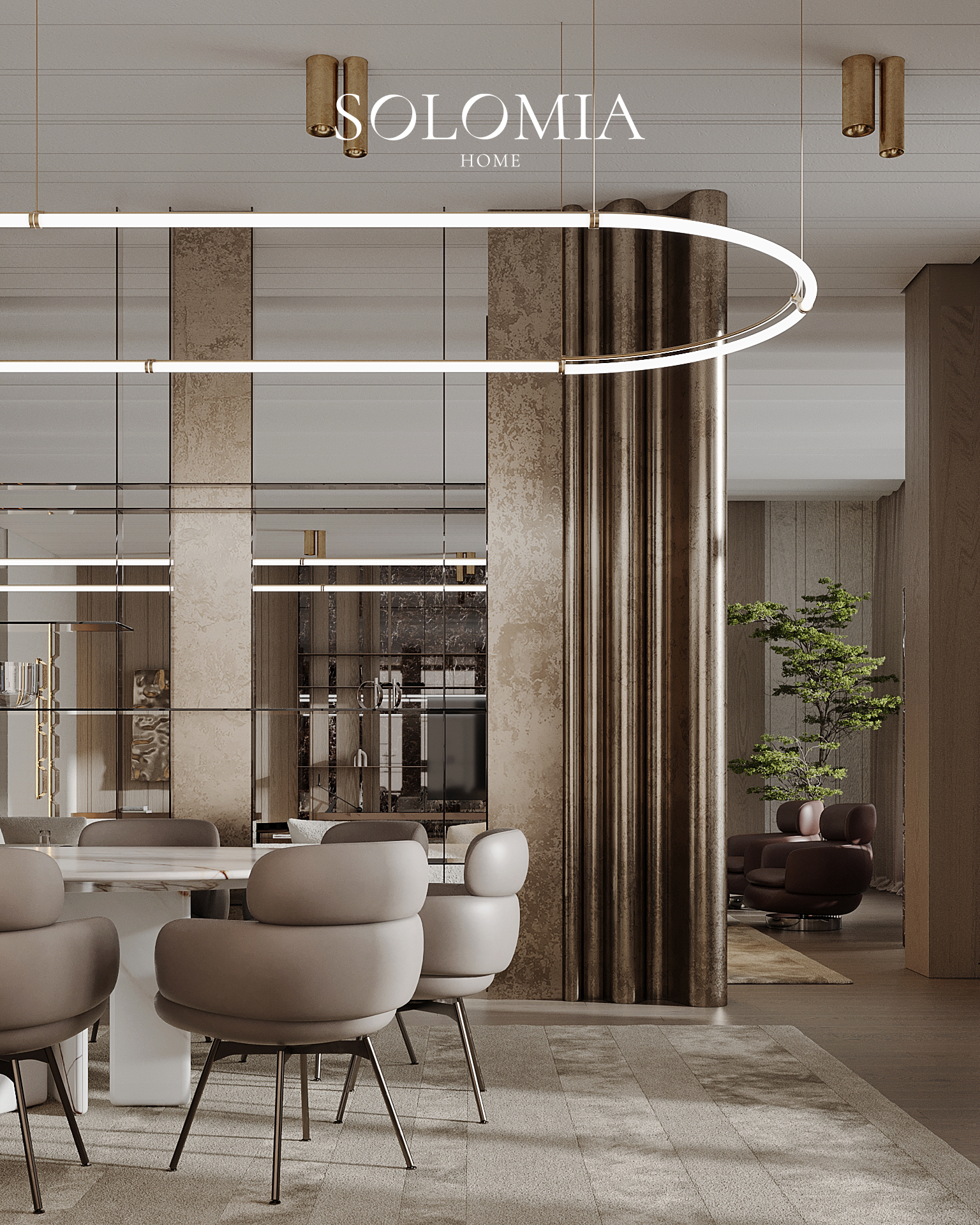 Dining table with velvet chairs, Royal Expo Apartment — luxury interior design Astana